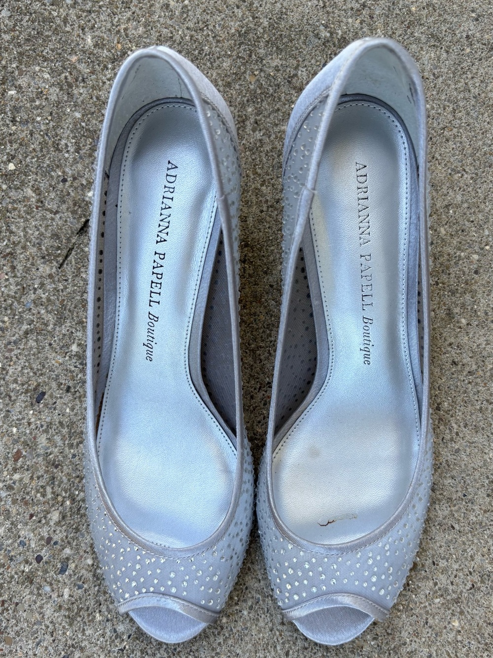 Adrianna Pap ell Light Silver Peep-Toe Kitten Heels With Micro- Rhinestones